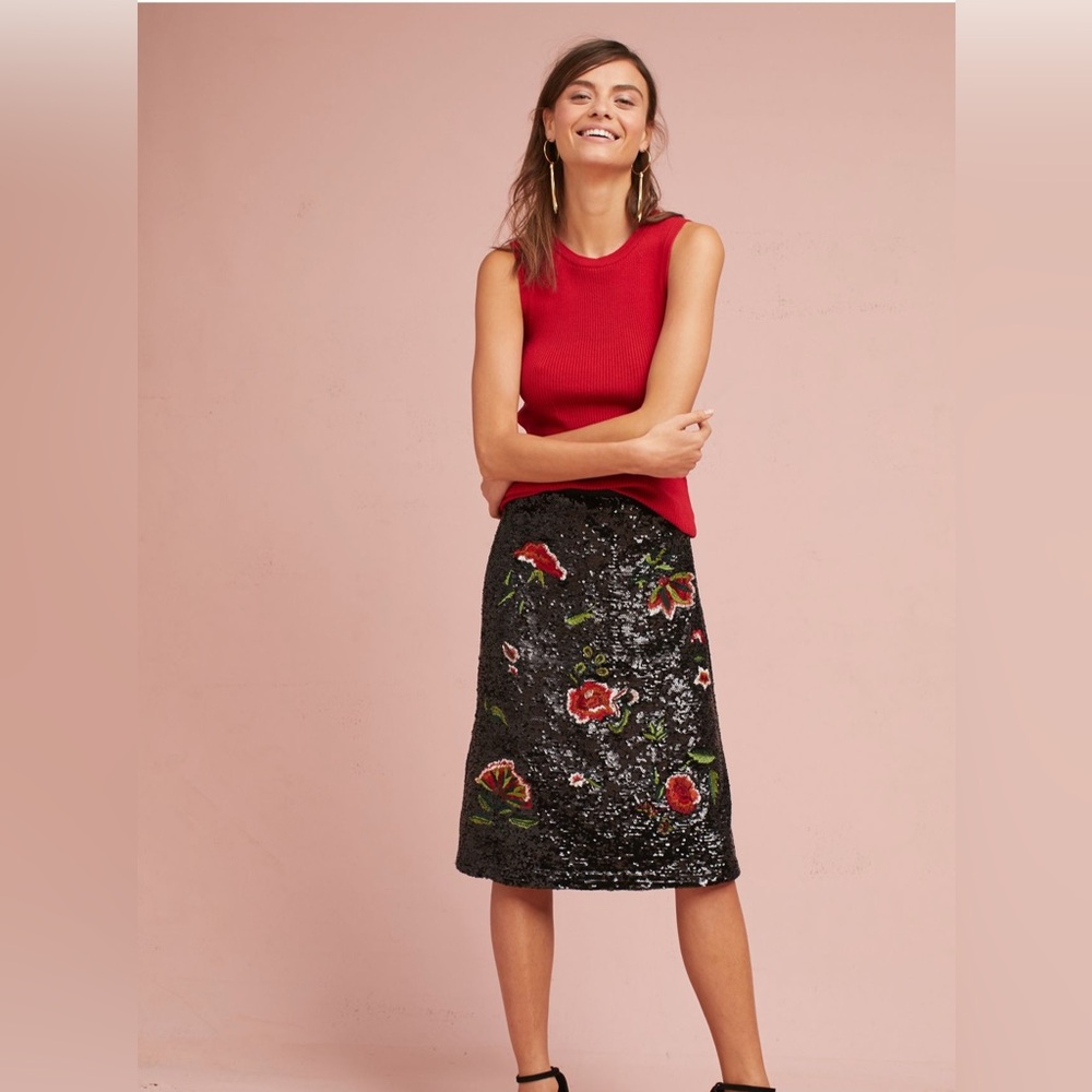 ANTHROPOLOGIE GARDEN GLITZ SEQUIN FLORAL SKIRT by MAEVE 2